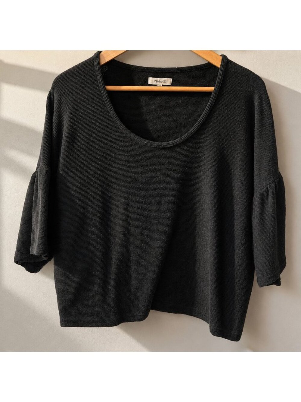 Madewell Black Textured Knit Bell Sleeve Top Oversized Boho Fall Womens L